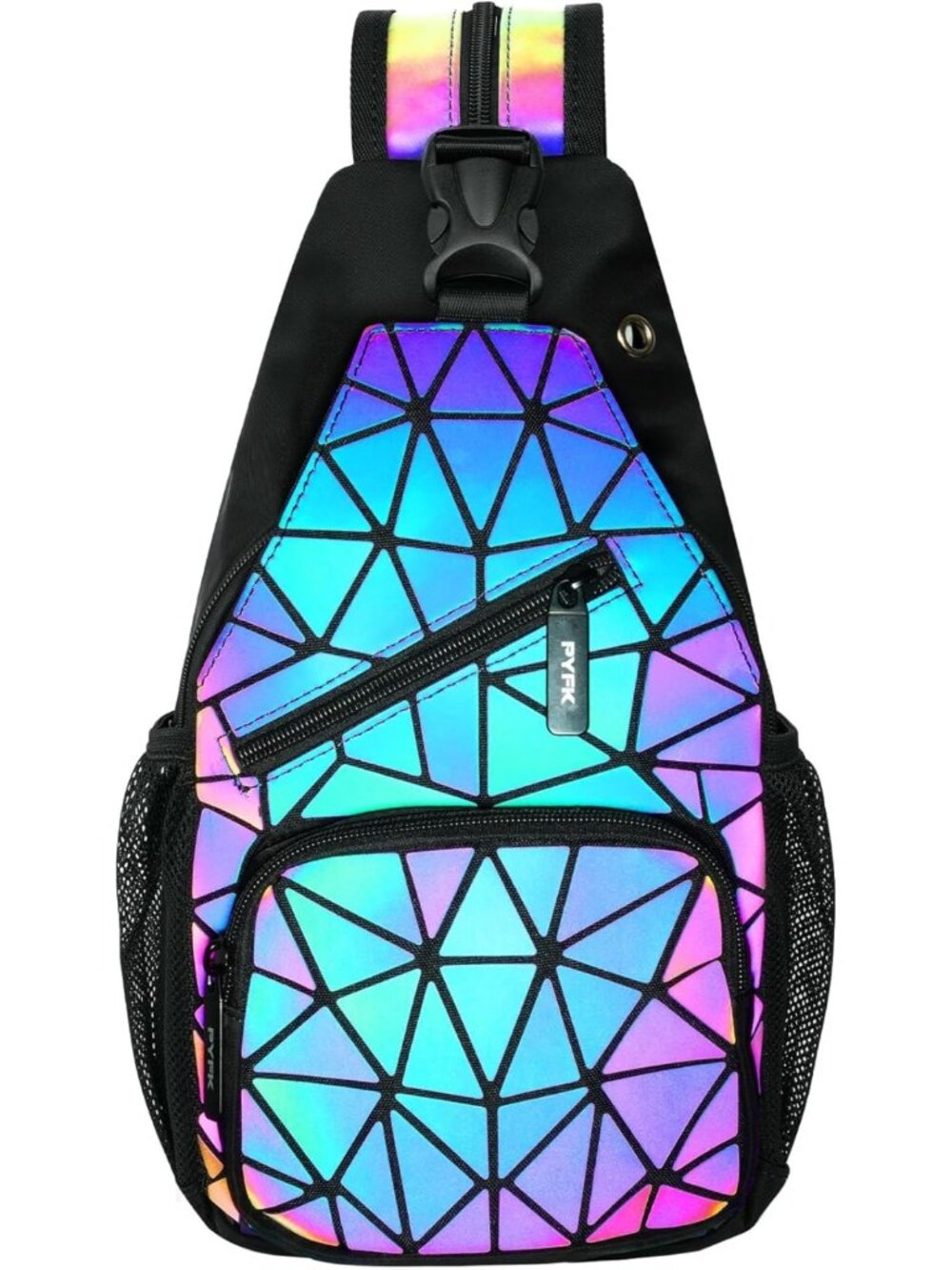 Luminous Holographic Geometric Backpack | Color Changing Reflective Sling Bag